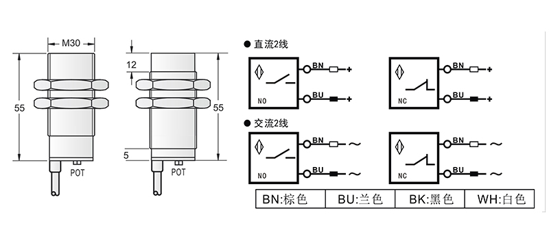 AC 2線 M30兩線電感式接近開(kāi)關(guān)
