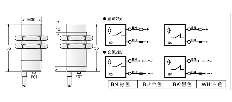 DC 2線 M30兩線電感式接近開(kāi)關(guān)